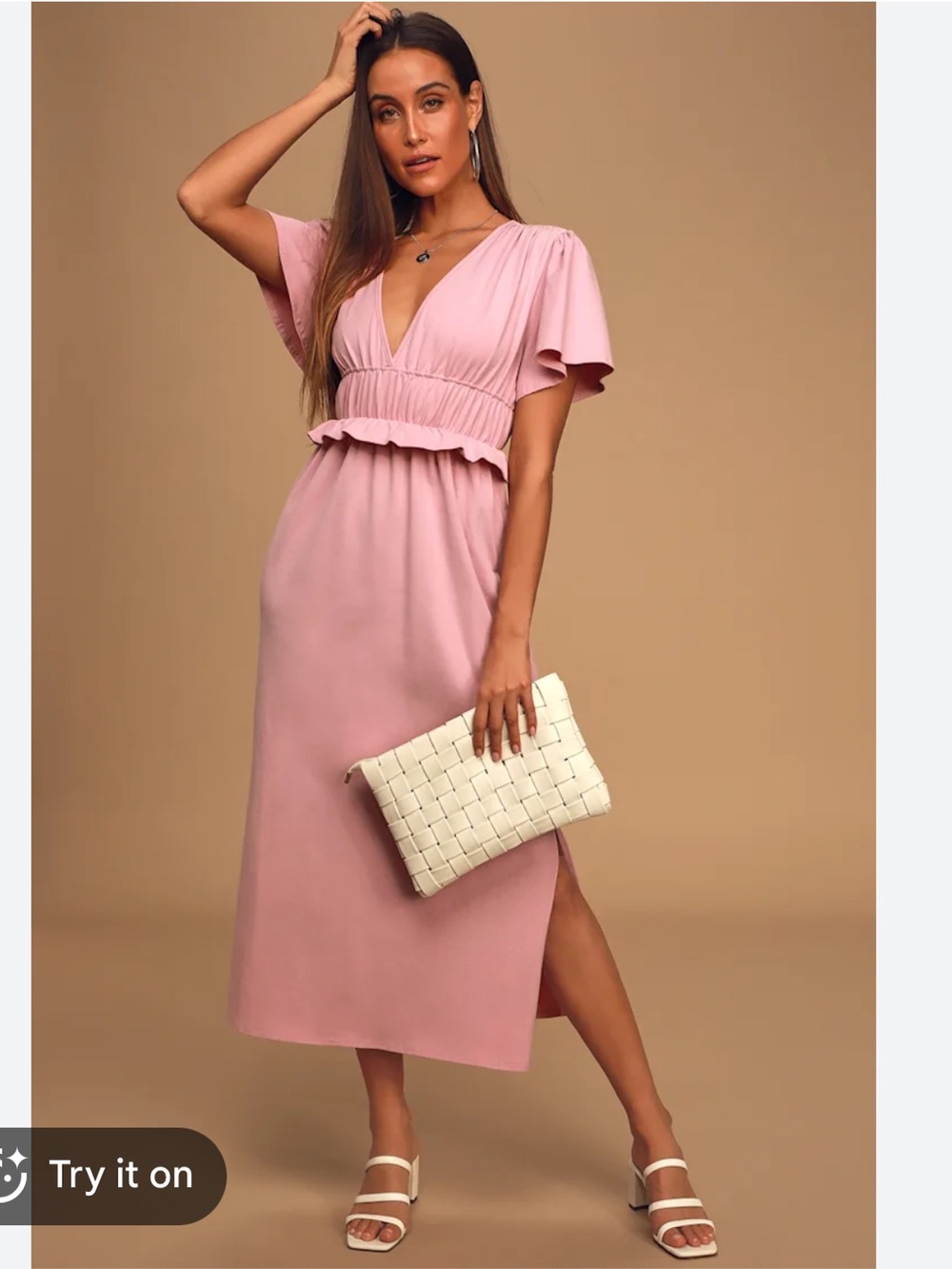 Lulus simple kind of love pink split midi dress Large 100% cotton